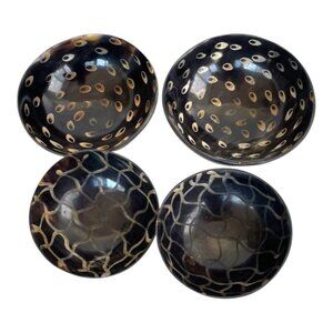 4 Polished Horn Bowls Hand Carved Organic Handmade India Vintage